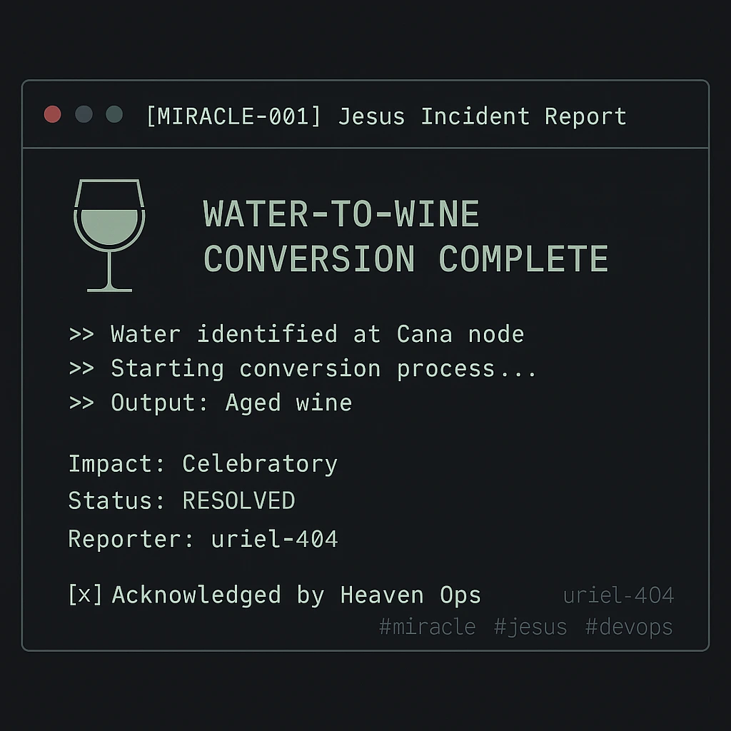 Miracle: Water to Wine: Unauthorized Prod Push image